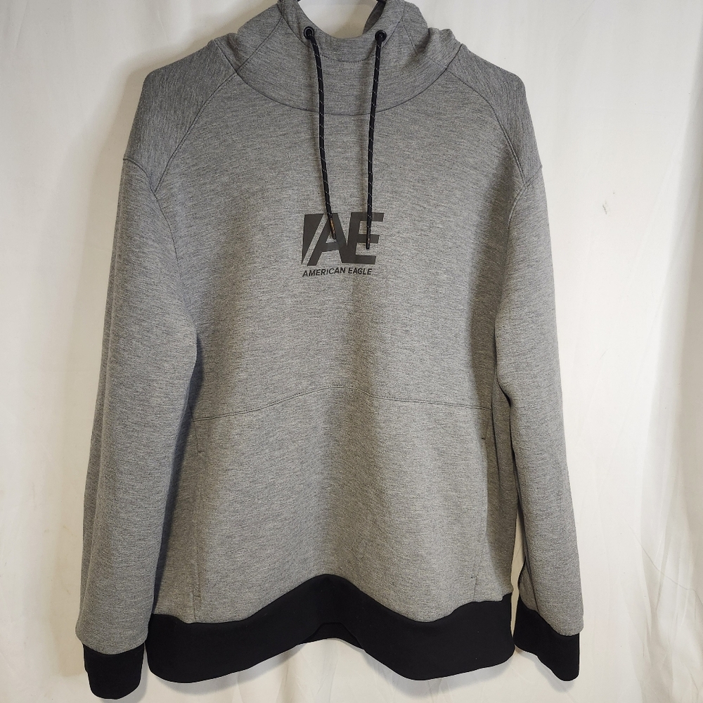 American Eagle Outfitters Men Long Sleeve Gray Black Hooded Logo XL TG Hoodie